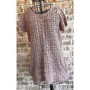 Vintage Newport News Crochet Dress Girls Large Tunic Taupe Short Sleeves…